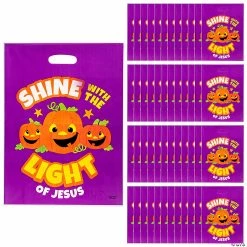 New 🧨 12 1/2" x 17" Bulk Christian Pumpkin Trick-Or-Treat Plastic Goody Bags - 50 Pc. 👏