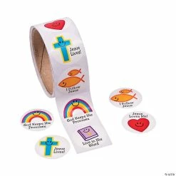 Budget 🌟 Christian Symbols Smile Face Sticker Roll - 100 Pc. 🧨 -Spooky Supplies Shop 13743154