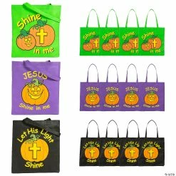 Wholesale 👍 15" x 15" Large Nonwoven Glow-in-the-Dark Christian Pumpkin Tote Bags - 12 Pc. 🛒